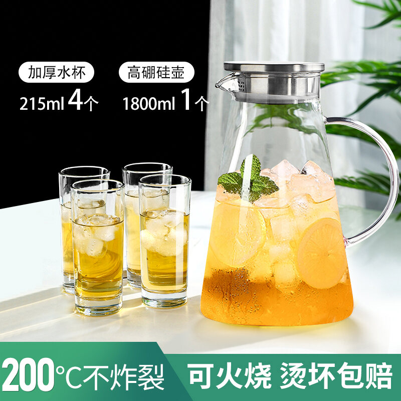 Glass Cold Water Bottle Cold Water Bottle Household High Temperature Resistant Cold Water Cup Heat Resistant Explosion-Proof Large Capacity Cold White Open Teapot Set