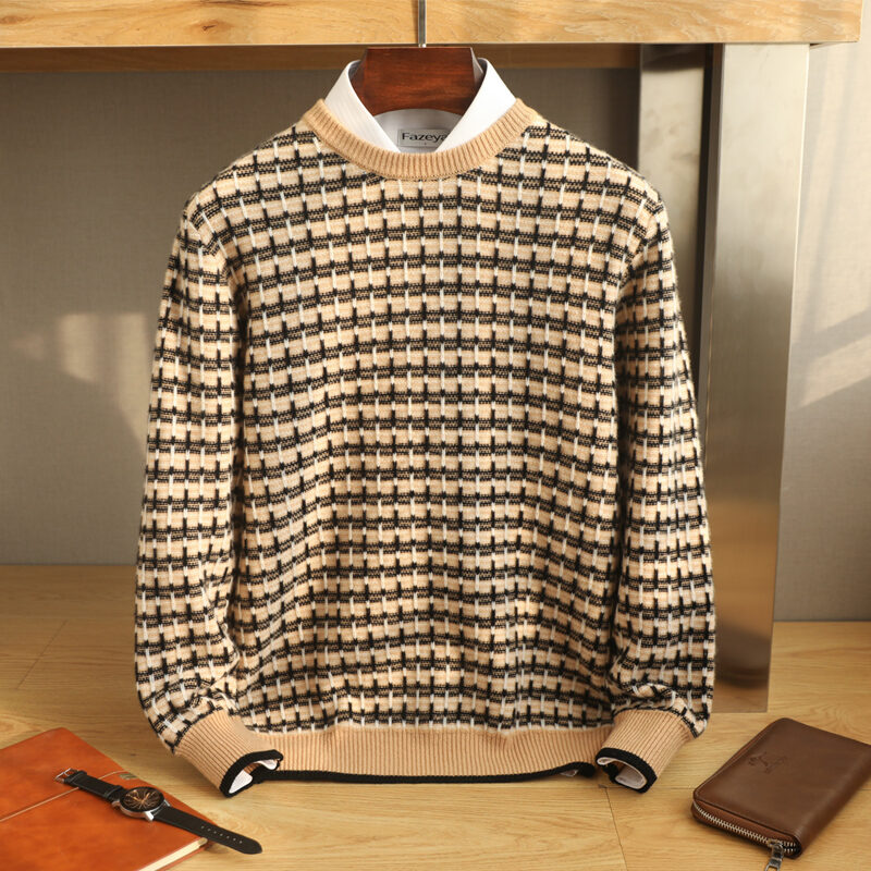 Autumn and Winter New Thickened Cashmere Sweater Men's round Neck Color Matching Pullover Loose Large Size Casual Wool Sweater