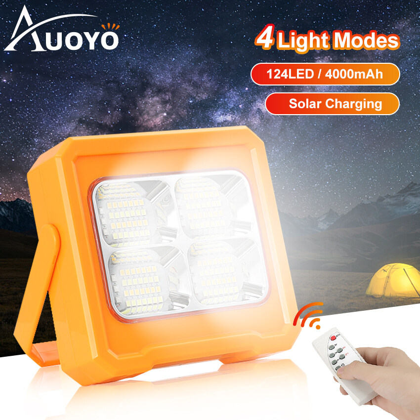 Auoyo LED Solar Light Portable Spotlight Solar Emergency Lights Outdoor Camping Light USB Rechargeable Work Light Waterproof Handheld Flashlight Hanging SOS Warning Light with Magnetic for Camping Out