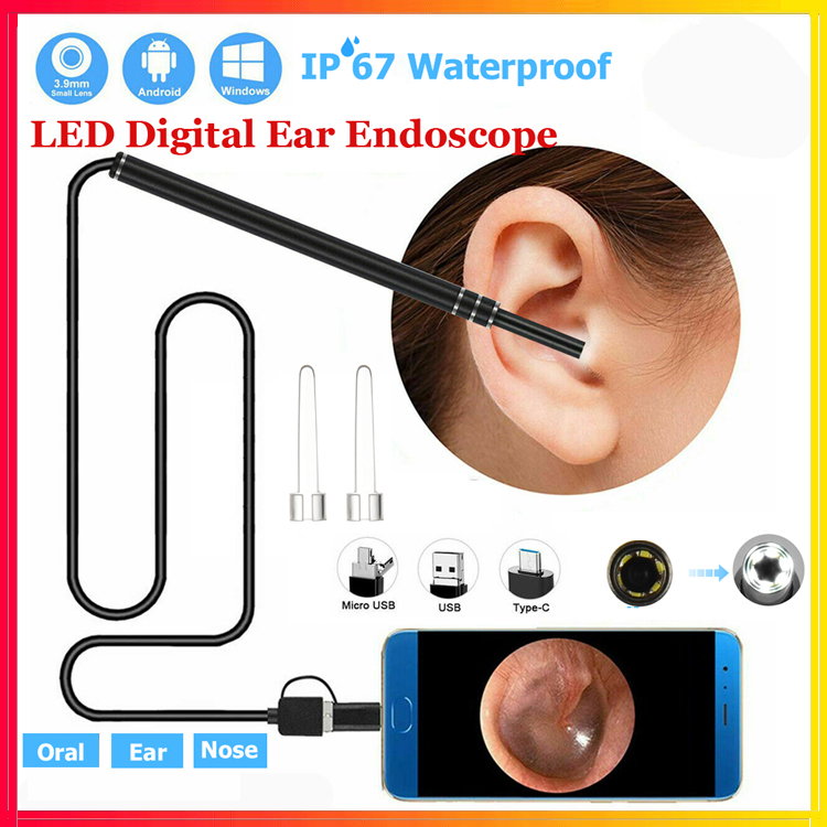 Ear Endoscope 3 in 1 Ear Cleaning Tool HD Visual Ear Pick Multifunction Earpick 5.5mm Camera Mini Android PC Ear Otoscope