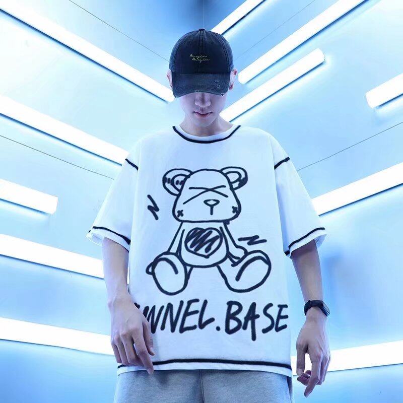 t shirt Men Korean Style Loose Short Sleeve Fashion Tops Casual Graffiti Print t-shirt