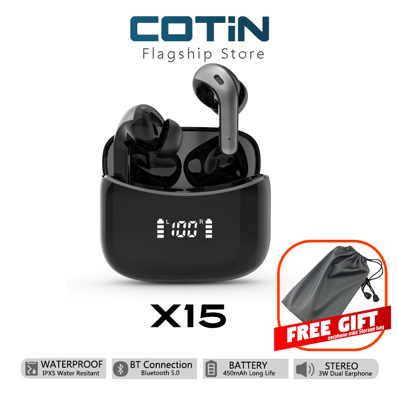【TOP 1】【2022 NEW】COTIN X15 Wireless Earbuds, Bluetooth Headphones with Microphone, IPX5 Waterproof, 35H Playtime, High-Fidelity Stereo Earphones for Sports and Work