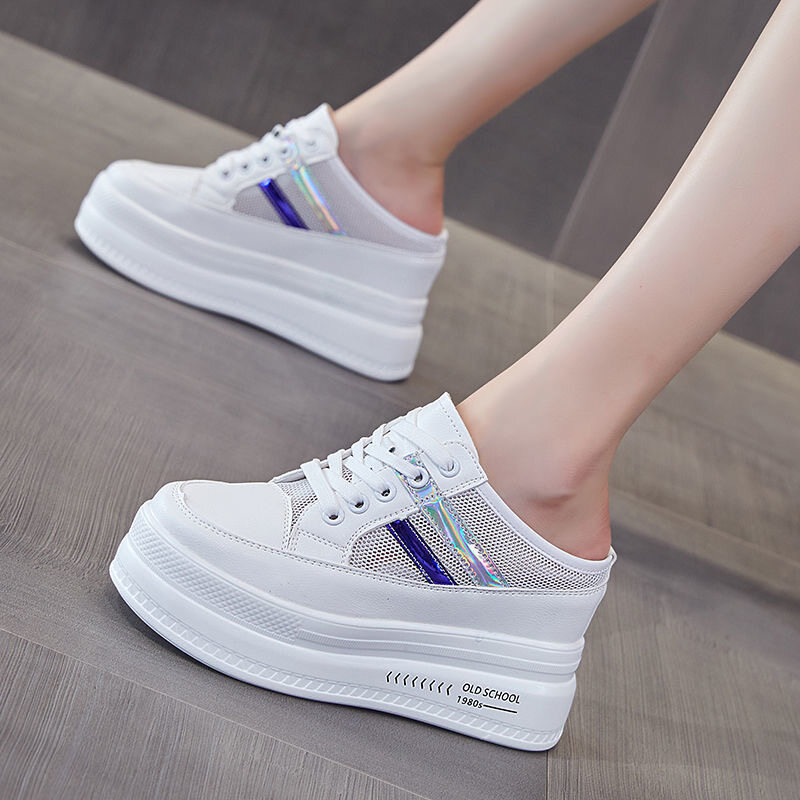 Women's shoes 2021 new sneakers mesh platform increased Baotou slippers women casual white shoes