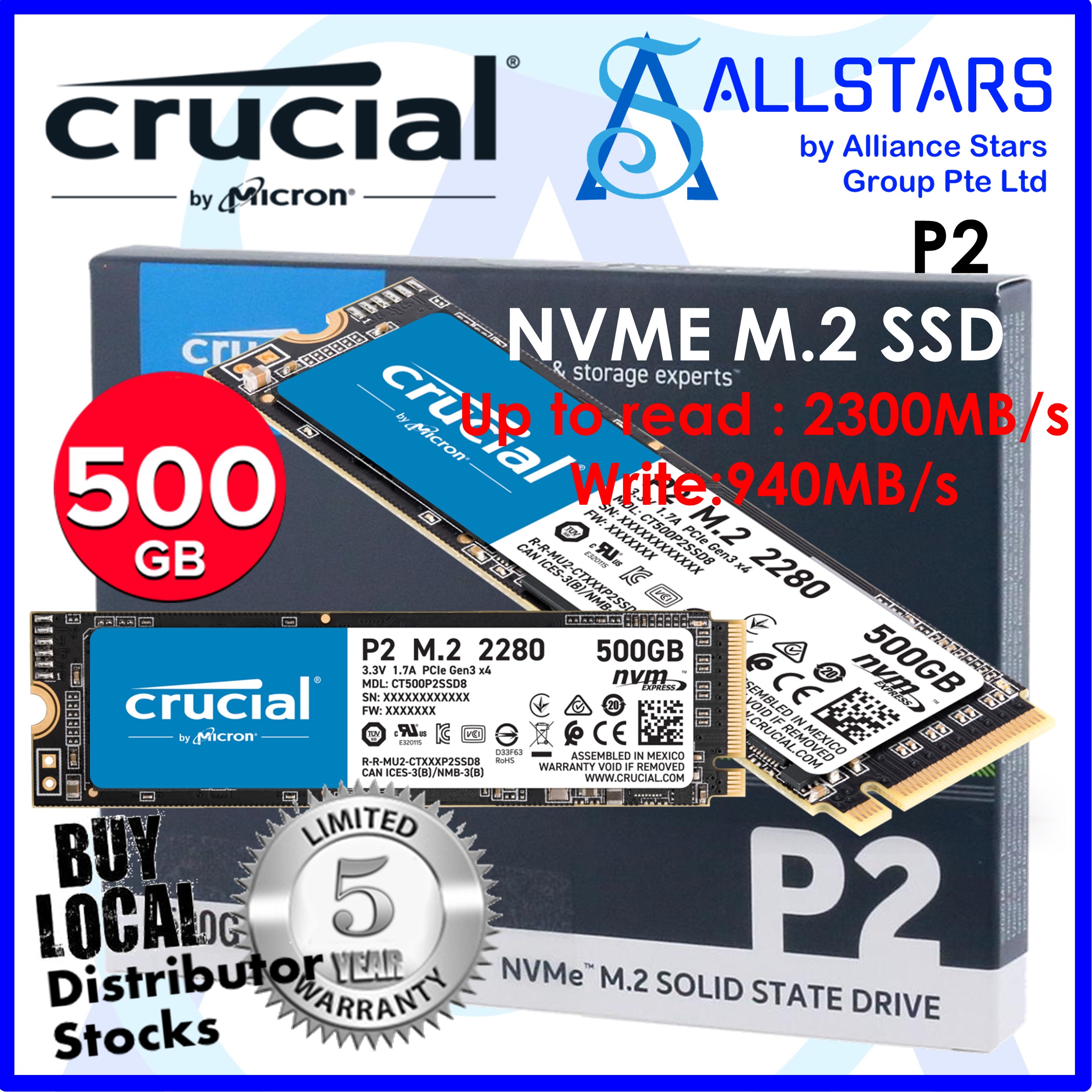 (ALLSTARS : WE ARE BACK / Most Popular SSD PROMO) *FREE UPGRADE to P2** Crucial P2 500GB NVME M.2 SSD / Internal SSD Drive / Solid State Drive (CT500P2SSD8) (Local Warranty 5years with Convergent)
