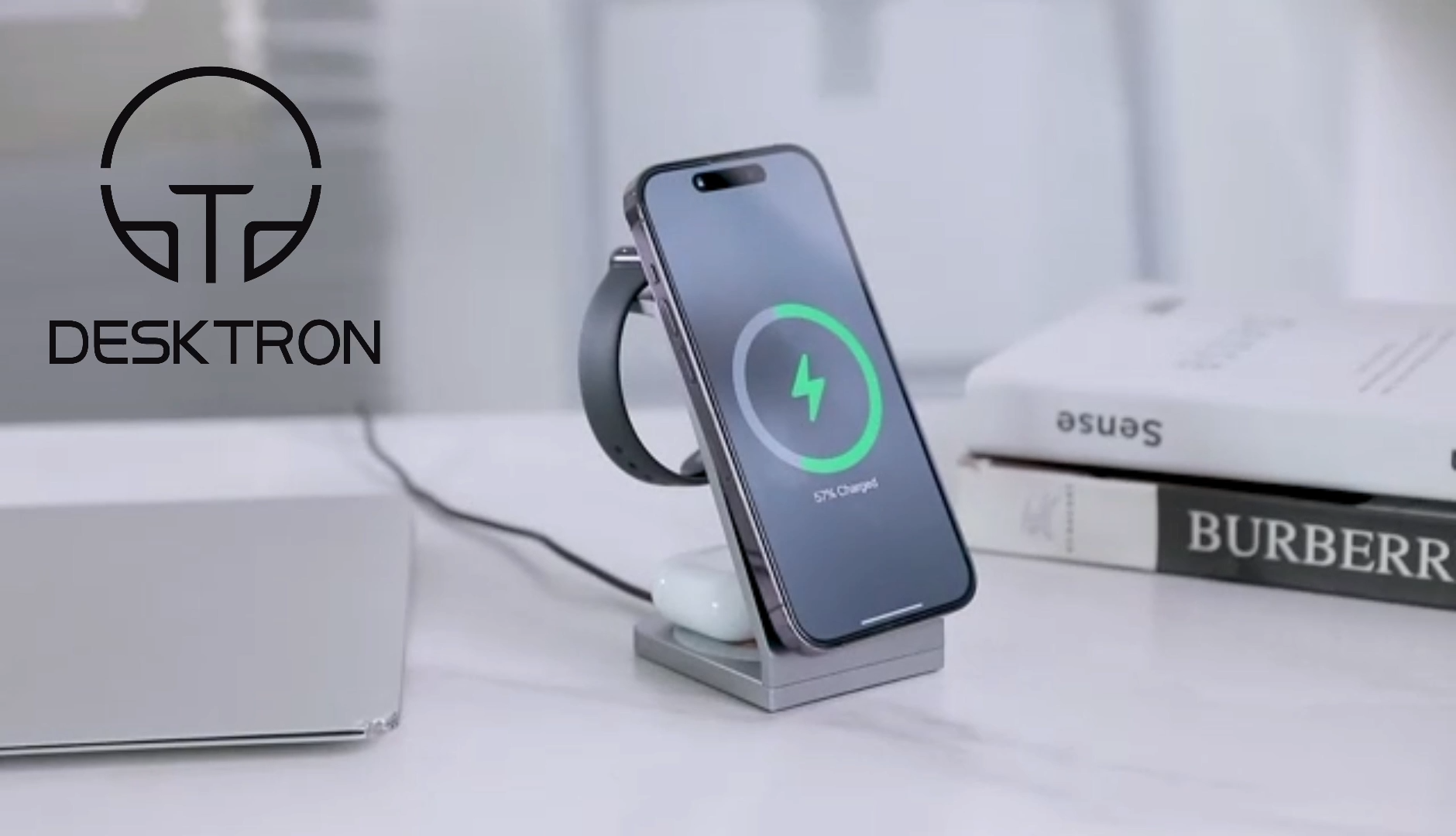DESKTRON Magnetic 3 IN 1 Wireless Charger, Aluminium 15W QI Fast Charge Wireless Charging Station, Fast Charging Charger Dock For iPhone 14 iWatch AirPods Samsung Galaxy Watch Android Phones 2023 Late