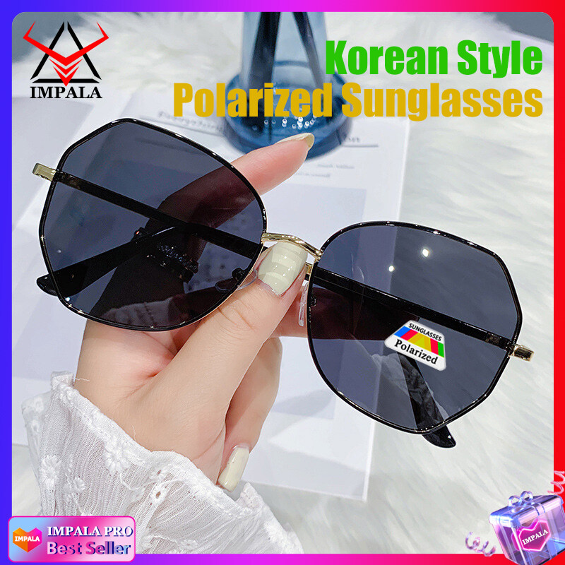 IMPALA PG1638W Fashion Sunglasses for Women Korean Style Polarized Sunglasses Anti Glare UV Protection Driving Eyewear Resin HD Lens Metal Frame Lady Sun Glasses