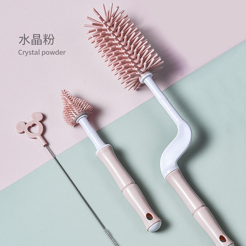 Feeding Bottle Cleaning Brush Silicone Baby Nipple Brush Straw Cleaning Artifact Feeding Bottle Shabu Set Milk Bottle Brush Storage Rack