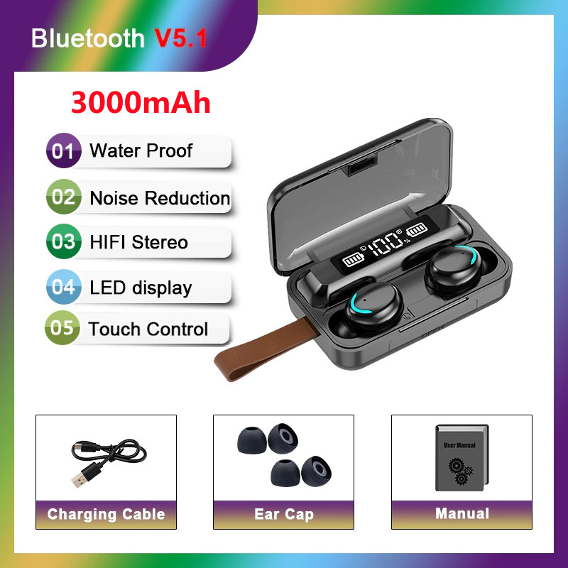 TWS Bluetooth 5.1 Earphones 3000mAh Charging Box Wireless Headphones 9D Stereo Sports Waterproof Noise Reduction Earbuds Headset