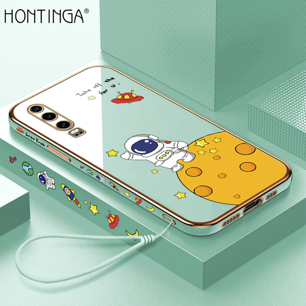 Hontinga Casing Case For Huawei P30 P30 Pro Case Fashion NASA America Space National Astronaut Luxury Chrome Plated Soft TPU Square Phone Case Full Cover Camera Protection Anti Gores Rubber Cases For 