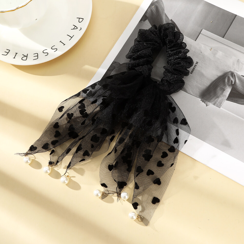 1pcs Fashion Korean Style Hair Ring Simple Casual Love Pearl Lace Large Intestine Hair Rope Hair Accessories