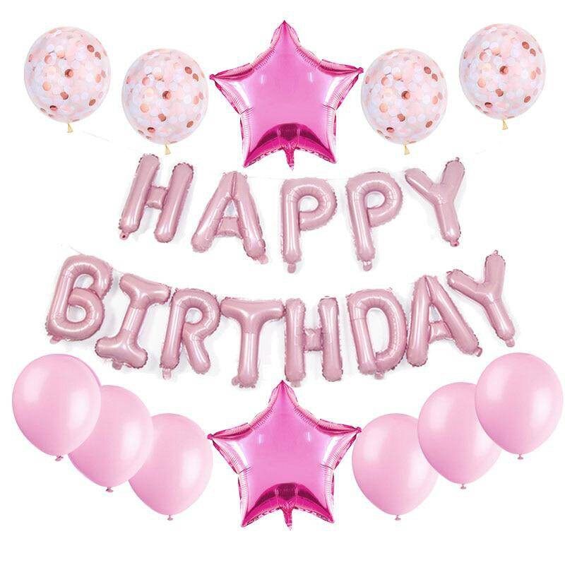 25pcs Happy Birthday Balloons 16inch Letter Balloon Birthday Party Decoration Confetti Latex Balloon Event Supplies