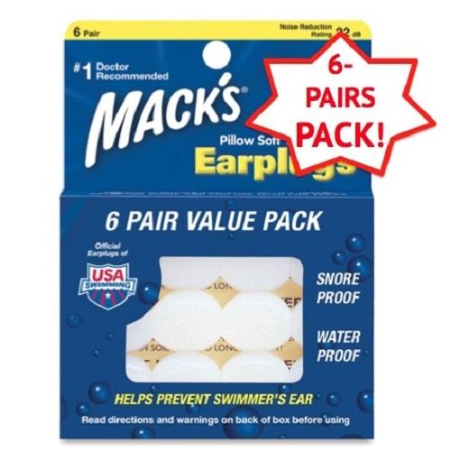 Mack's 6 pairs + Case in Retail Pack // Mack's Pillow Soft Silicone Earplugs