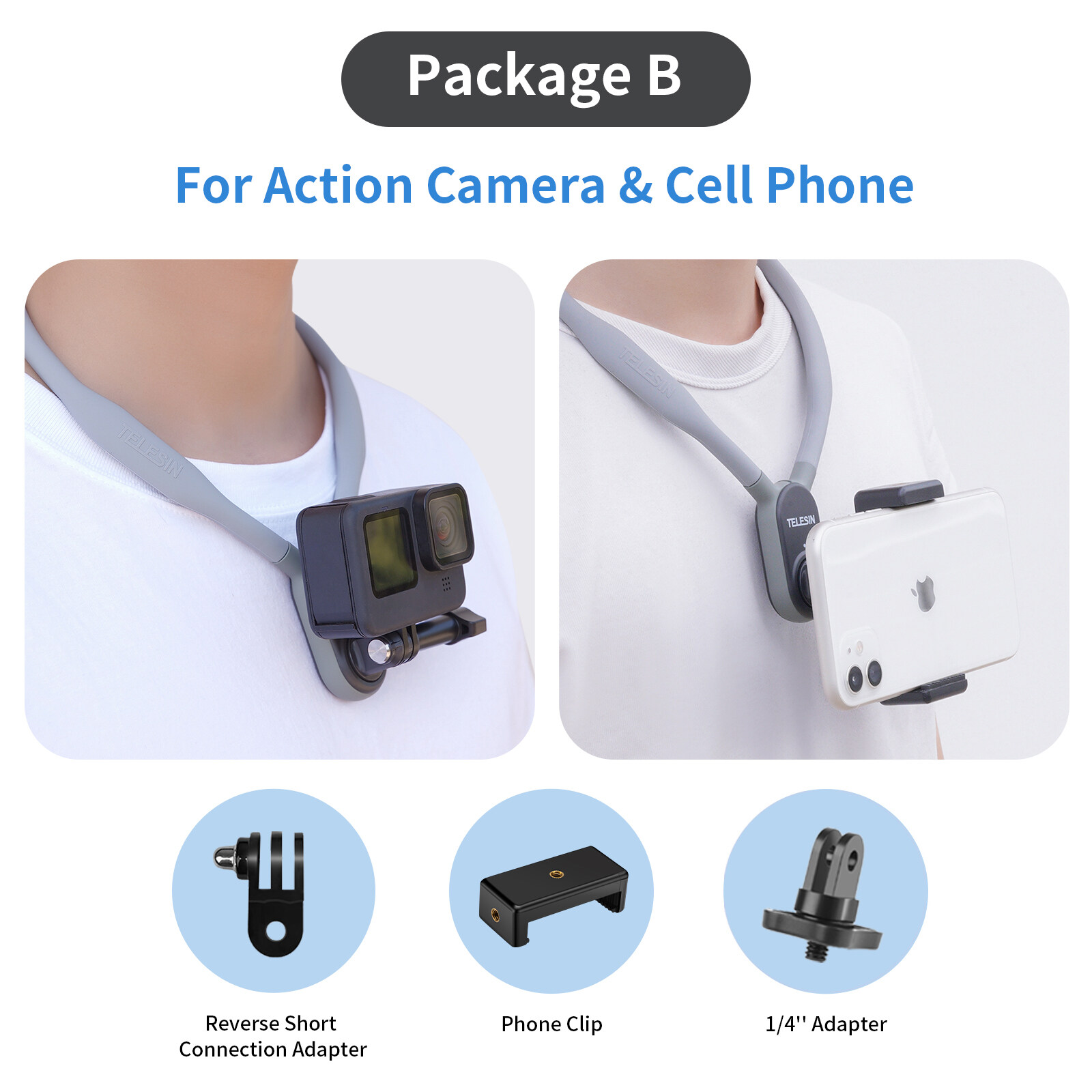 TELESIN Smartphone Chest Mount Soft Silicone Magnetic Neck Hold Quick Release for GoPro Insta360 Osmo Action EKEN IPhone Samsung