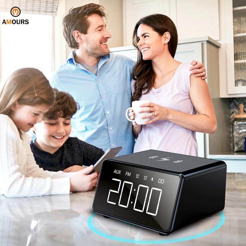 [Fast Delivery] Amorus A30 FM Radio Alarm Clock 10W Wireless Charging Phone Charger LED Display Bluetooth Speaker