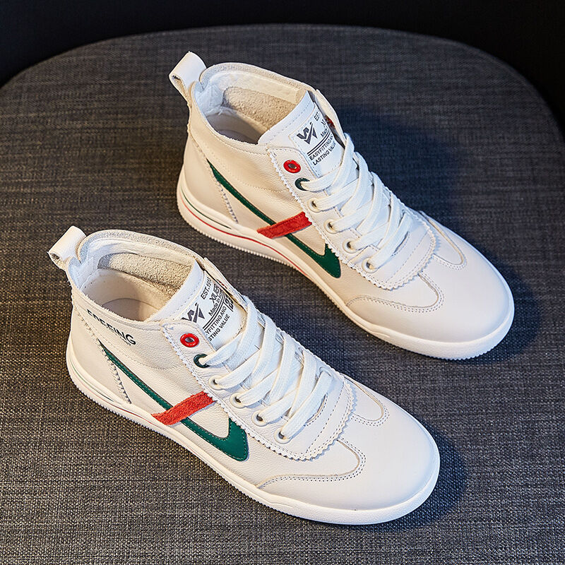 Hong Kong Fashion Brand Genuine Leather White Shoes for Women 2022 Spring and Autumn New Korean Style Versatile Breathable High-Top Casual Sports Shoes