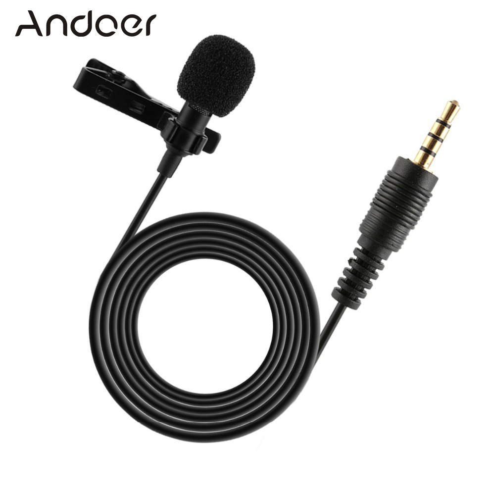 Andoer Portable Professional Grade Lavalier Microphone 3.5mm Jack Hands-free Omnidirectional Mic Easy Clip-on Perfect for Recording Live