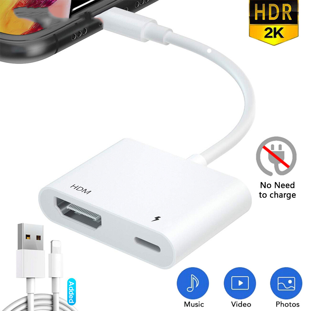 【TESTED-No Need Power】For Lightning HDMI 1080P Audio Digital AV Adapter Full HD Video HDTV Converter for iPhone 12 Mini Pro Max 11 Xs XR X 8 7 6/Pad/Pod Support TV/Projector/Monitor