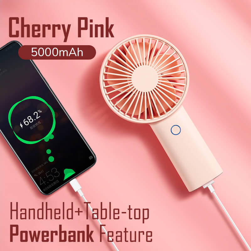WAMP Portable Handheld Fan 5000mAh Personal Mini USB Rechargeable Desk Table Fans with Powerbank Charge Pal Feature for Outdoor Travel Transit Office Home