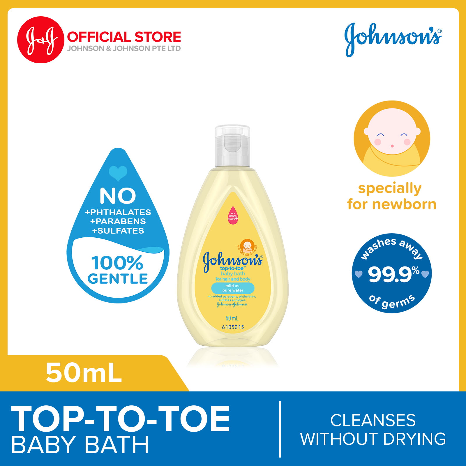 Johnson's Baby Top-To-Toe Hair & Body Baby Bath Cleanses Without Drying 50ml
