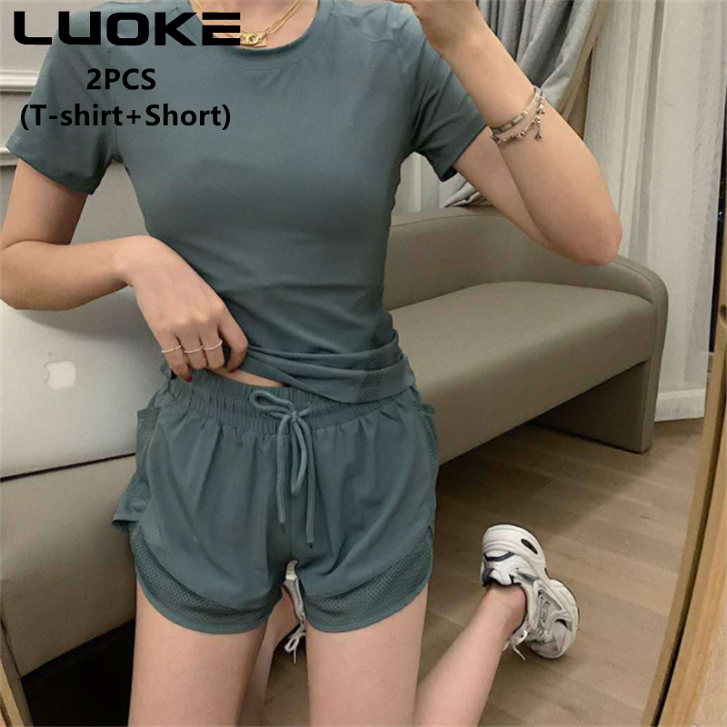 LUOKE Yoga Pants for Women Plus Size with Pockets Yoga Suit for Women Elastic Fitness Sport Short Pants Women Wear Running Shorts Pants Quick Dry High Elasticity Double Layer