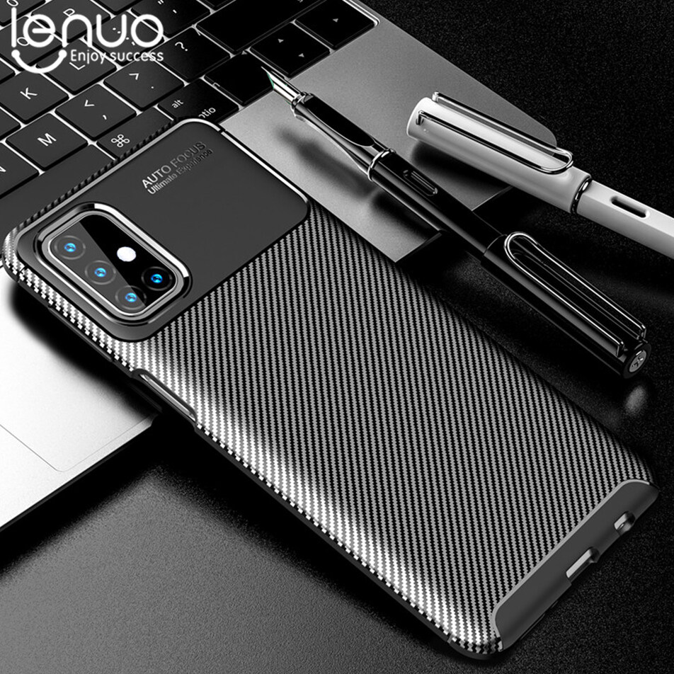 Lenuo for Samsung Galaxy M51 Case - TPU Carbon Fiber Shockproof Anti-scratch Matte Cellphone Back Cover Phone Case