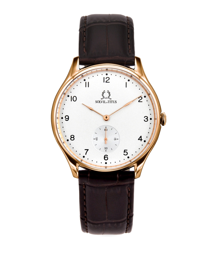 Solvil et Titus Classicist Men's Small Seconds Quartz in Silver White Dial and Dark Brown Leather Strap W06-03254-003