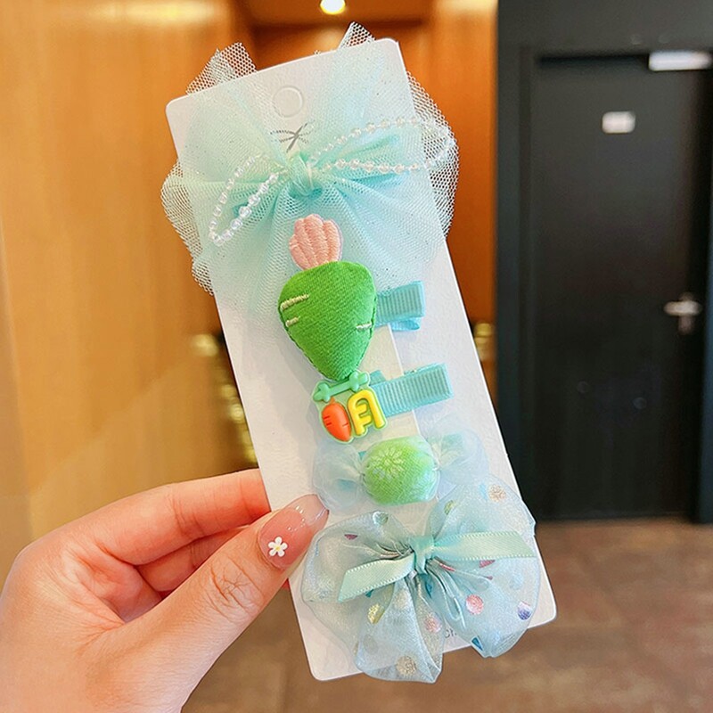 MJartoria 5 Pcs /set Cute Bowknot Hair Clip Set Bangs Hairpin Flower Fruit Baby Girl Barrettes Hair Accessories