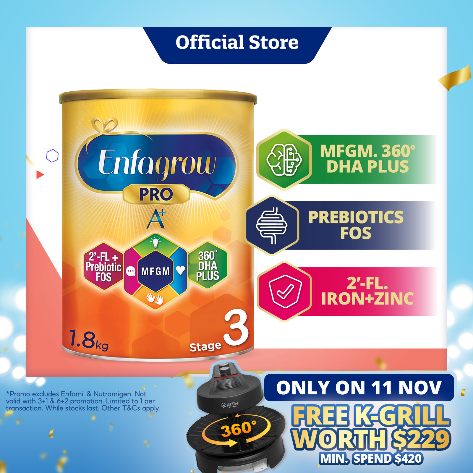 [NEW MFGM + 2'-FL] Enfagrow Pro A+ Stage 3 1.8kg for Children (1-3Y)