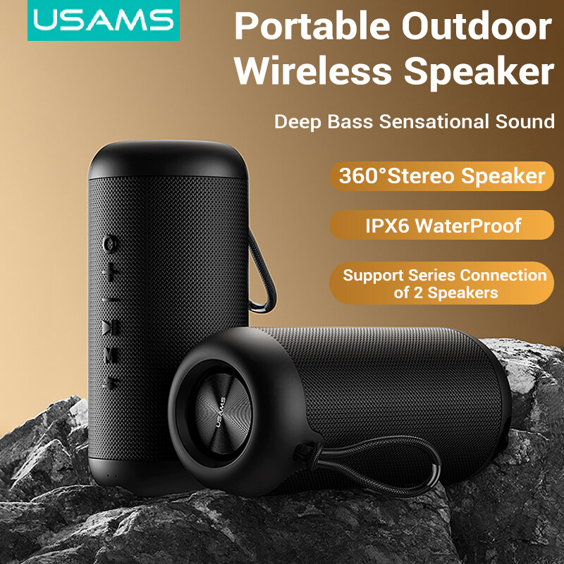 USAMS Wireless Portable Speaker Bluetooth5.0 360°3D Stereo Sound Deep Bass Music Surround External Speaker Support series Connection of 2 Speakers Music Player