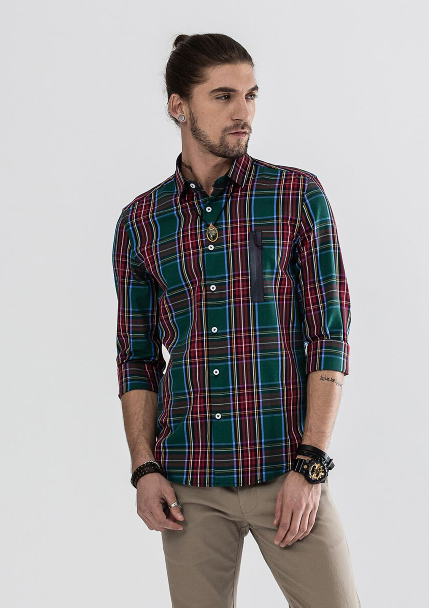 Explorer Authentic Side Zipper Checked Long Sleeve Shirt