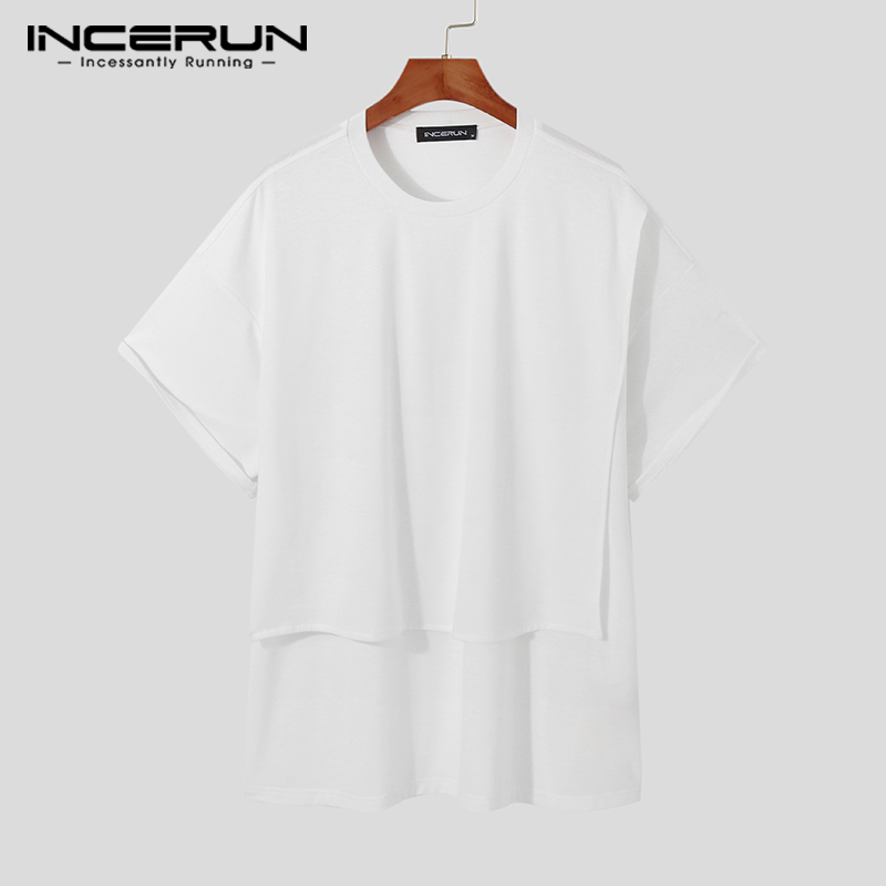 INCERUN Mens Short Sleeve Japanese Crew Neck T Shirts Casual Loose Solid Blouse Tee Tops (Korean Style)