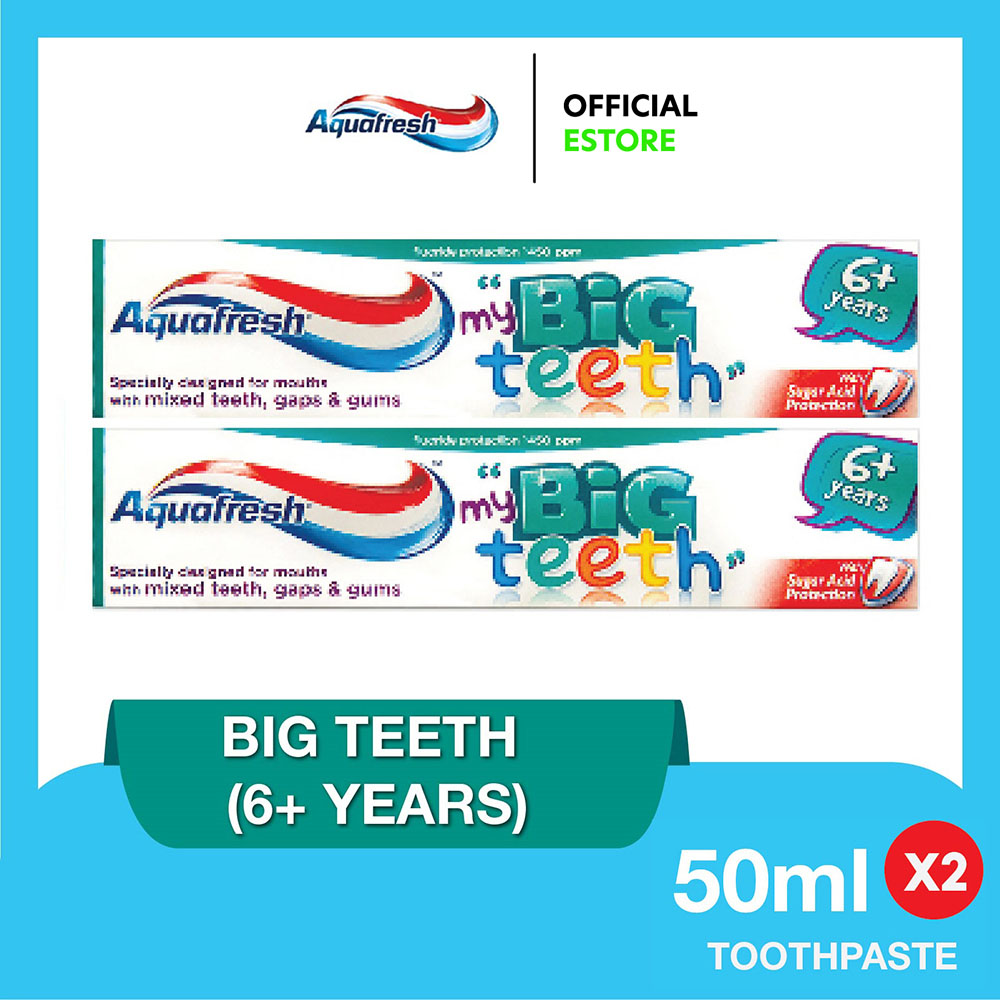 AQUAFRESH My Big Teeth Toothpaste (6+years), Cavity Protection, Fights Decay, Strong and Healthy Teeth for Children, 50ml, 2 Packs