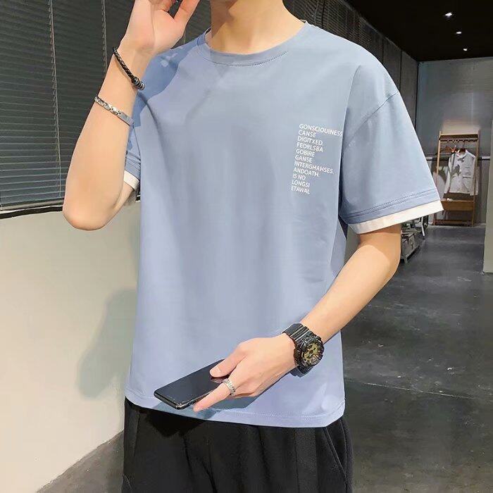 t shirt Men New Korea Style Plus Size Letter Print t-shirts Clothes Fashion Tops Causal Short Sleeve Oversize Korean Style Tees