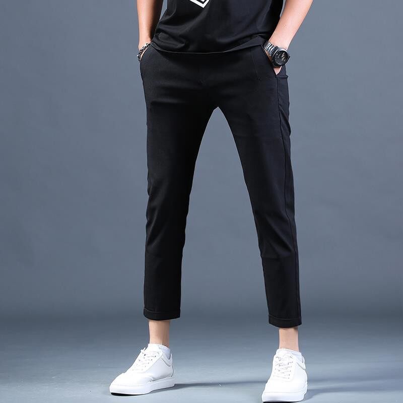 White Casual Nine-point Pants Men S Slim Korean Version of 9-point Small Trousers British Style Trend All-match Skinny Thin Seluar Kasual Putih Sembilan Titik Lelaki Pendek