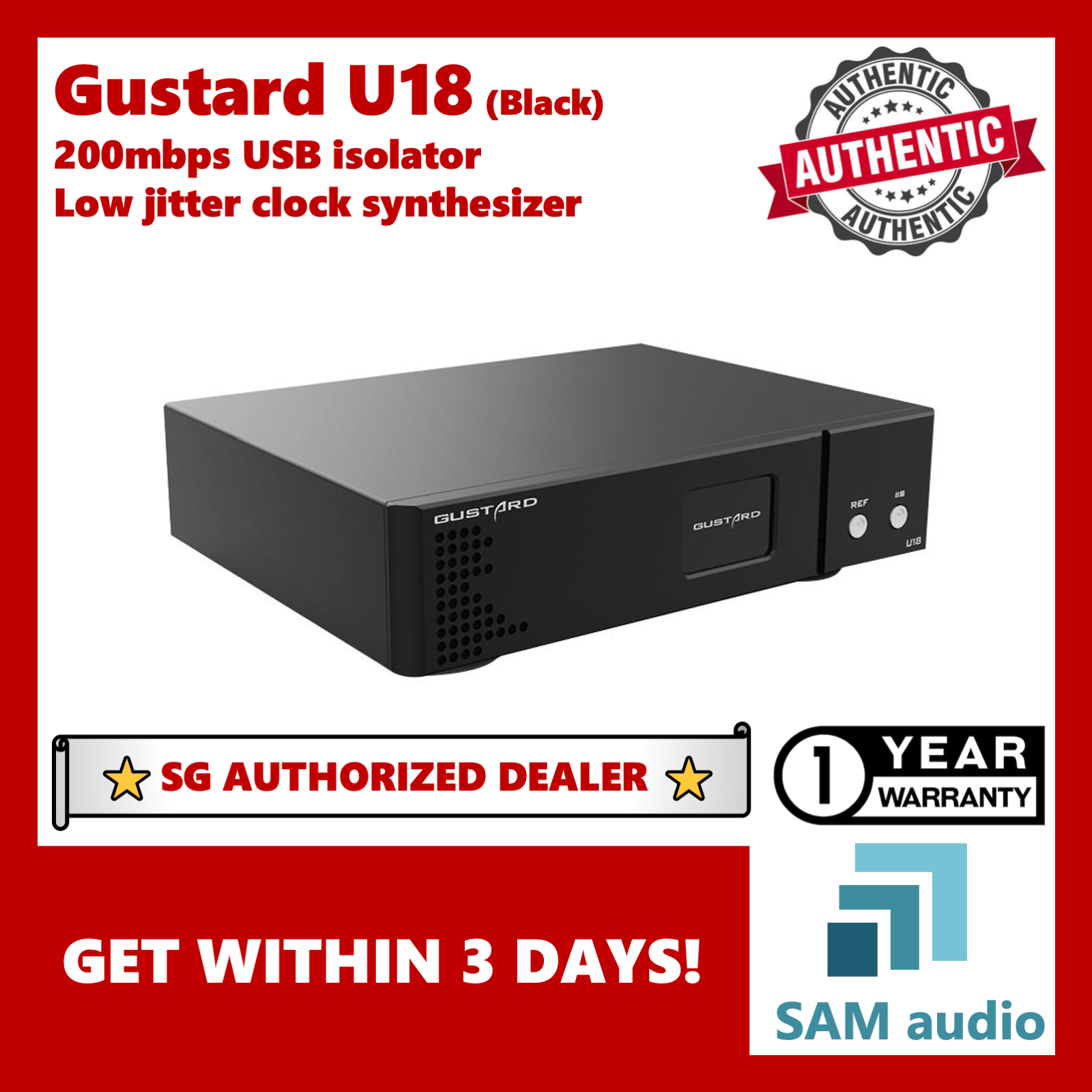 [?SG] GUSTARD U18, USB Isolator Interface, Ultra Low Noise Accusilicon Clock +Synthesizer, Hifi Audio