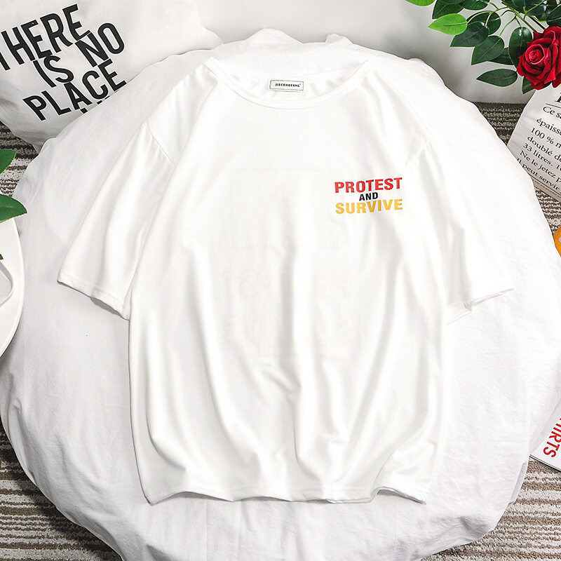 t shirt Men Large Size Korean Street Style Letter Graphic Print Oversize Casual Fashion Tops