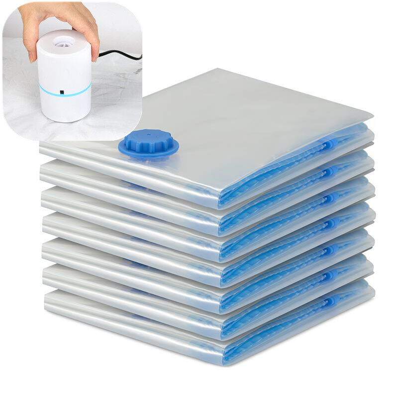 [SG local Delivery ] Free Electric Pump + 8PCS  Compression Storage Vacuum Bags 50x70CM Compression Storage Bag Wardrobe Organizers Plastic Bag (Transparent)