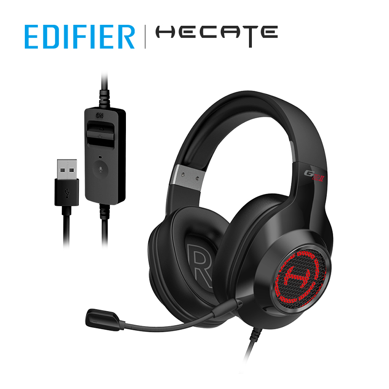 Edifier G2II Black Gaming Headset For PC PS4 USB Wired Gaming Headphones With 7.1 Surround Sound With Noise Cancelling Microphone And RGB Light 50mm Driver Compatible With Mac Desktop PC
