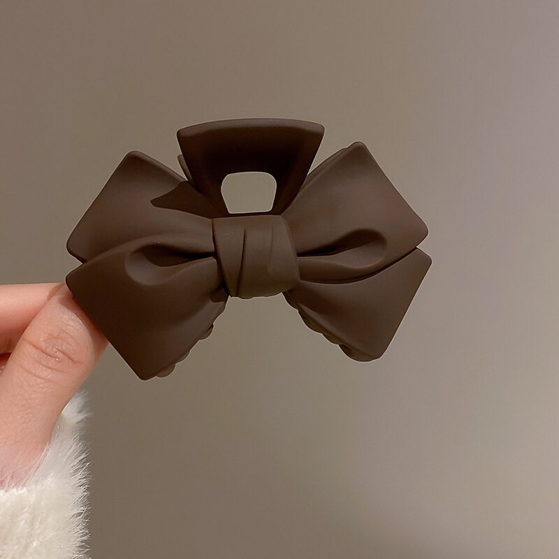 Vintage Retro Solid Color Bow Hair Claw for Women Autumn Winter Simple Coffee Color Hair Clips Korean Style Elegant Female Hair Accessories