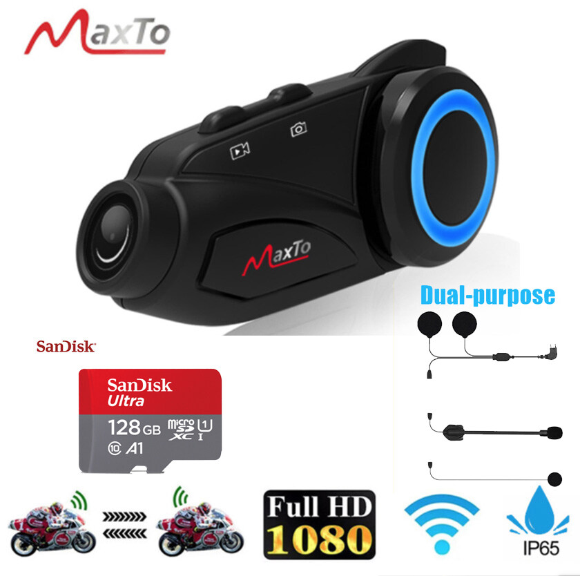 Maxto M3 Waterproof Motorcycle Helmet Camera HD 1080P Video Recorder Wide Angle Lens Group 6 Riders Intercom 1000M Bluetooth With FM