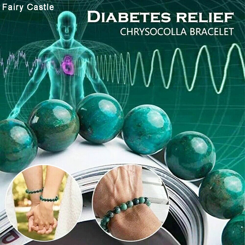 【Fairy Castle】Diabetes Relief Bracelet, Handcrafted 8mm Natural Stone Elastic Malachite Crystals Energy Beaded Bracelets Health Care Jewelry