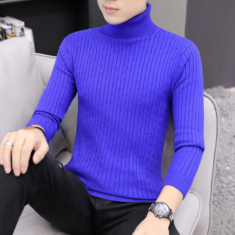 Casual Men Winter Solid Color Turtle Neck Long Sleeve Twist Knitted Slim Sweater Men's Knitted Sweaters Pullover Men Knitwear