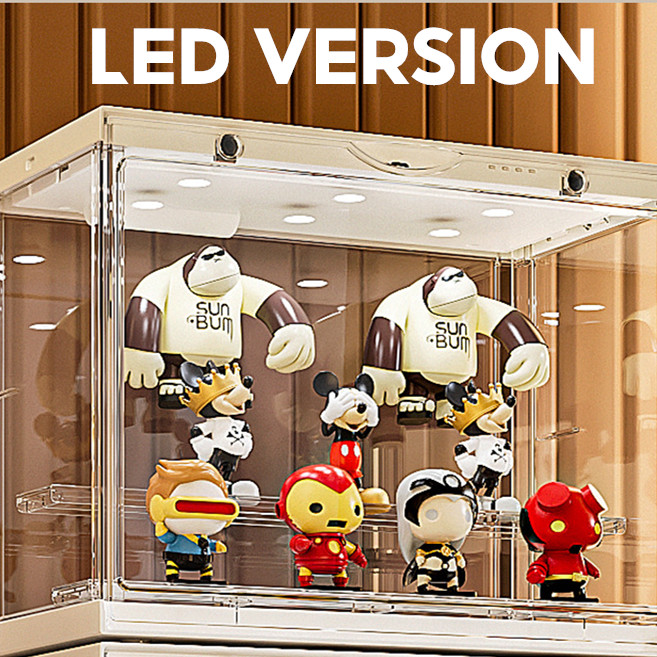 LED Light Fully Transparent Display Case Blind Box Lego Popmart Storage with Rack Shelf
