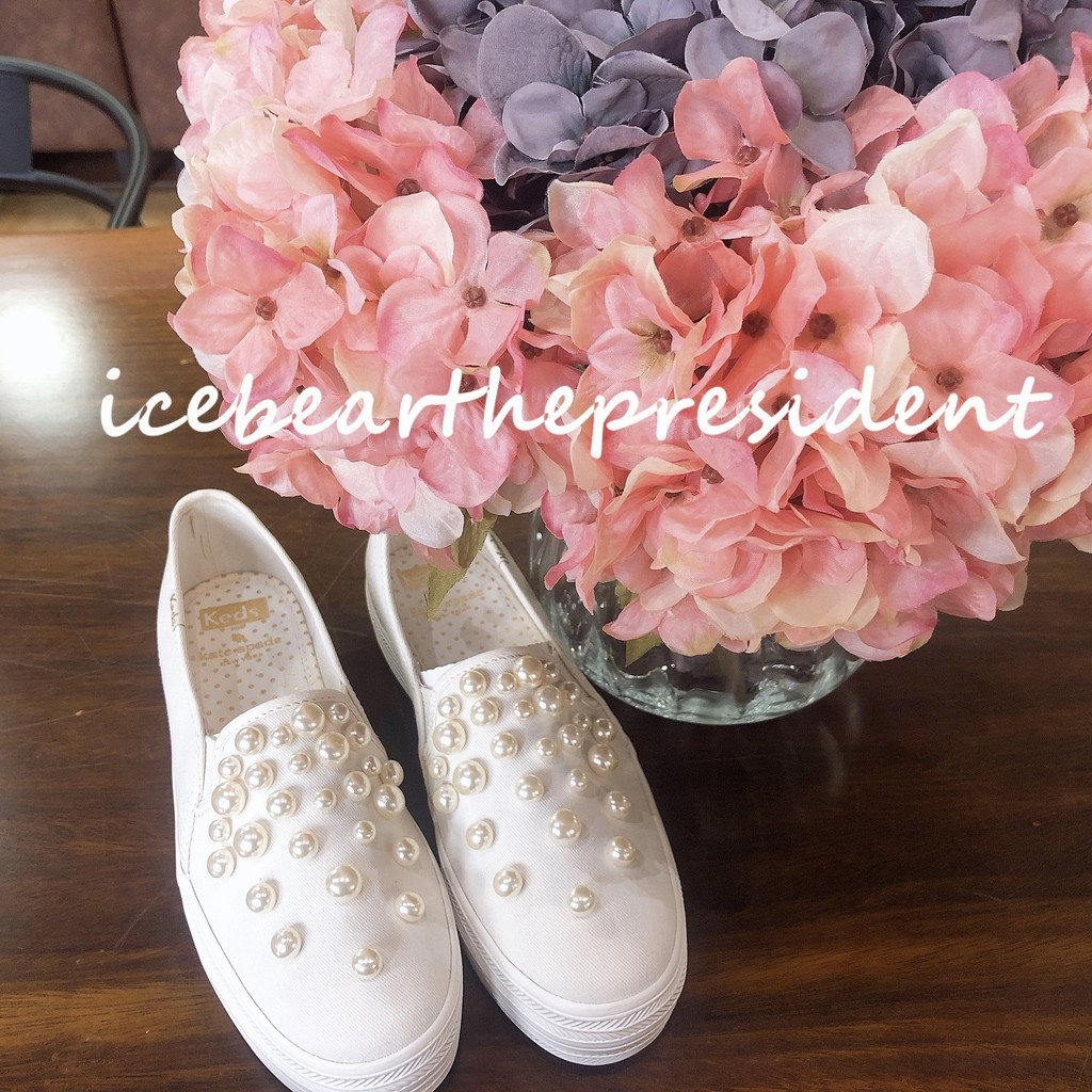 Keds cooperation style handmade pearl thick soled heightening small white shoes wedding shoes Bridesmaid shoes