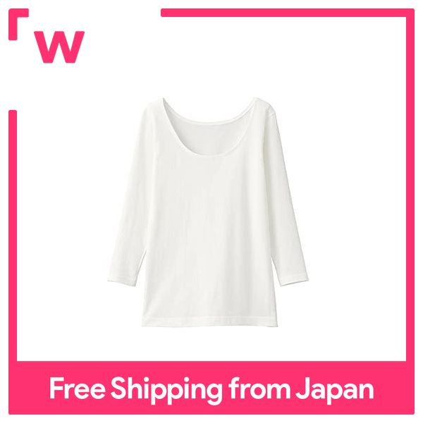 MUJI Inner Tops Was it cotton? U-neck eight-quarter sleeve T-shirt Ladies Off-White Ladies S