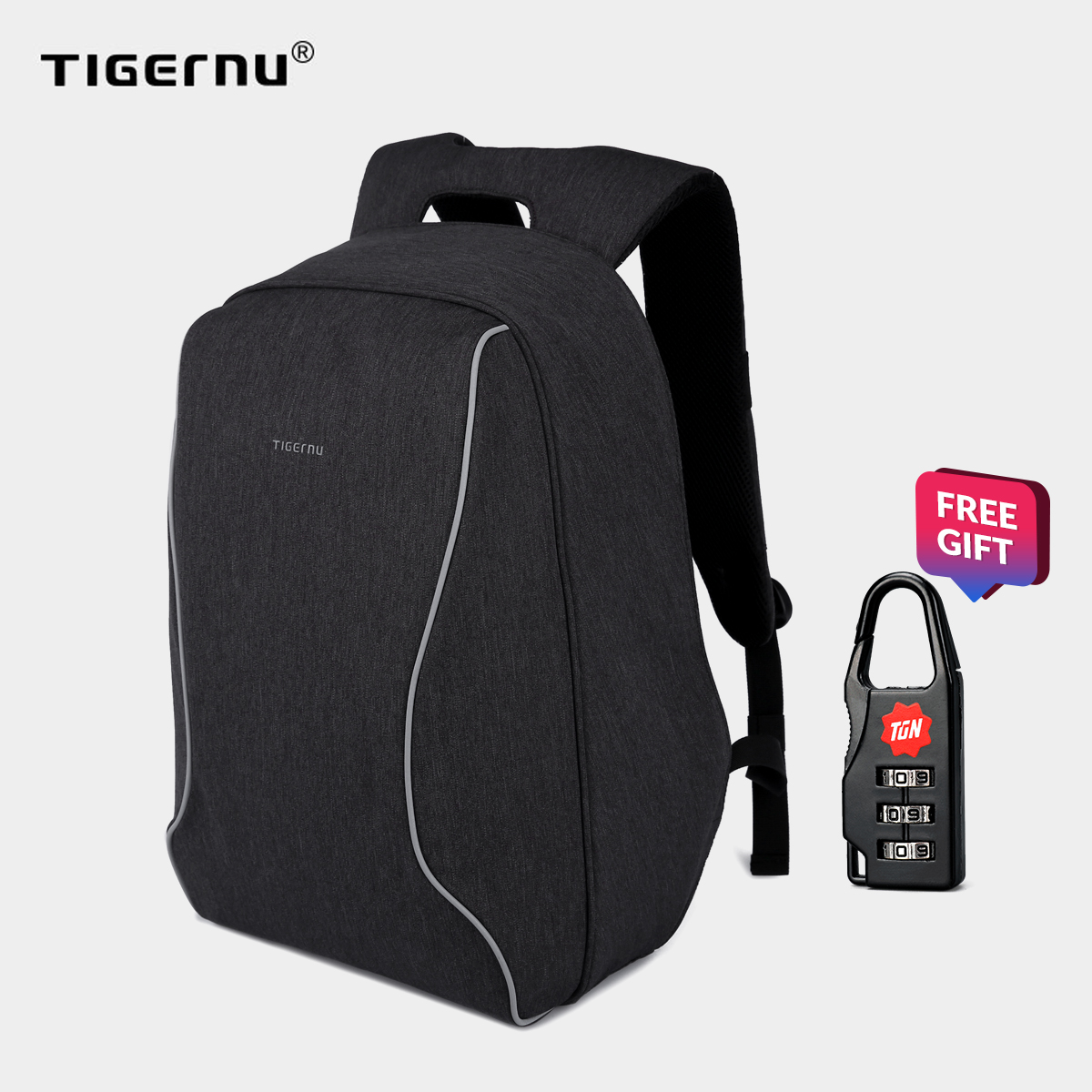 Tigernu Brand 14 Inch Laptop Bags Fashion Anti-Theft Men 's Business Backpack T-B3188(Black Grey)