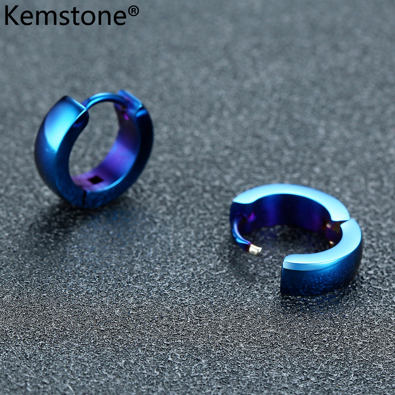 Kemstone Simple 4MM Stainless Steel Silver/Gold/Blue/Black Small Hoop Earrings for Men Women