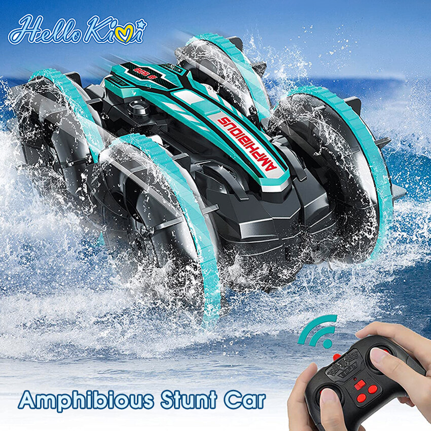 HelloKimi Toy Amphibious Stunt RC Car Remote Control Car 2.4G Water Land 2-in-1 Double Sided Drift Car 360 Degree Rotation Vehicle All Terrain Available Tumbling Driving Children's Electric Toys for C
