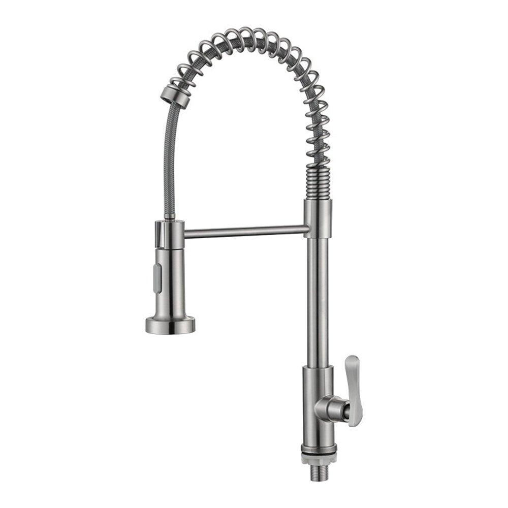 Kitchen sink tap pull out spring faucet 304 stainless steel single cold water faucet deck mounted dual mode water outlet silver kitchen faucet