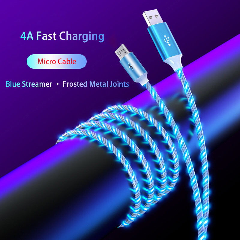 5A Fast Charging Cable LED Luminous Glow Flowing USB Cable Colorful Streamer Data Wire MicroUSB/Type-C/iPhone Quick Charge Wire for iphone Android
